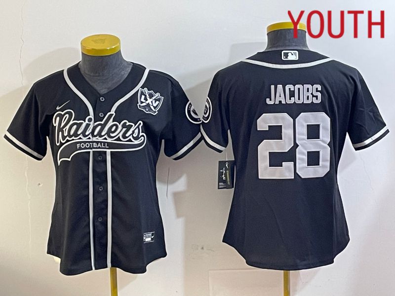 Youth Oakland Raiders 28 Jacobs Black Joint Name 2024 Nike Limited NFL Jersey style 4